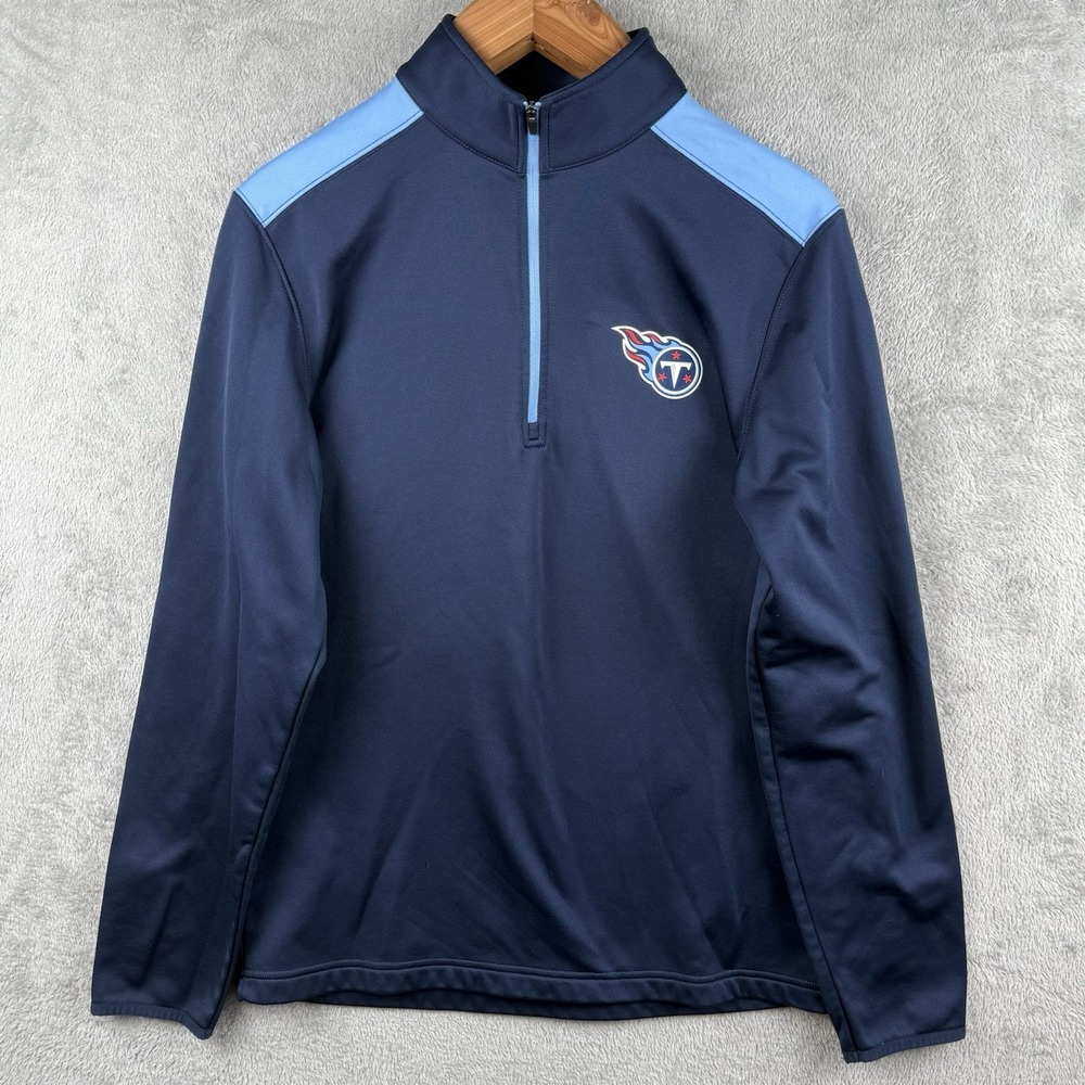 NFL Team Apparel Tennessee Titans Pullover Men M Navy Blue 1/4 Zip Logo Football